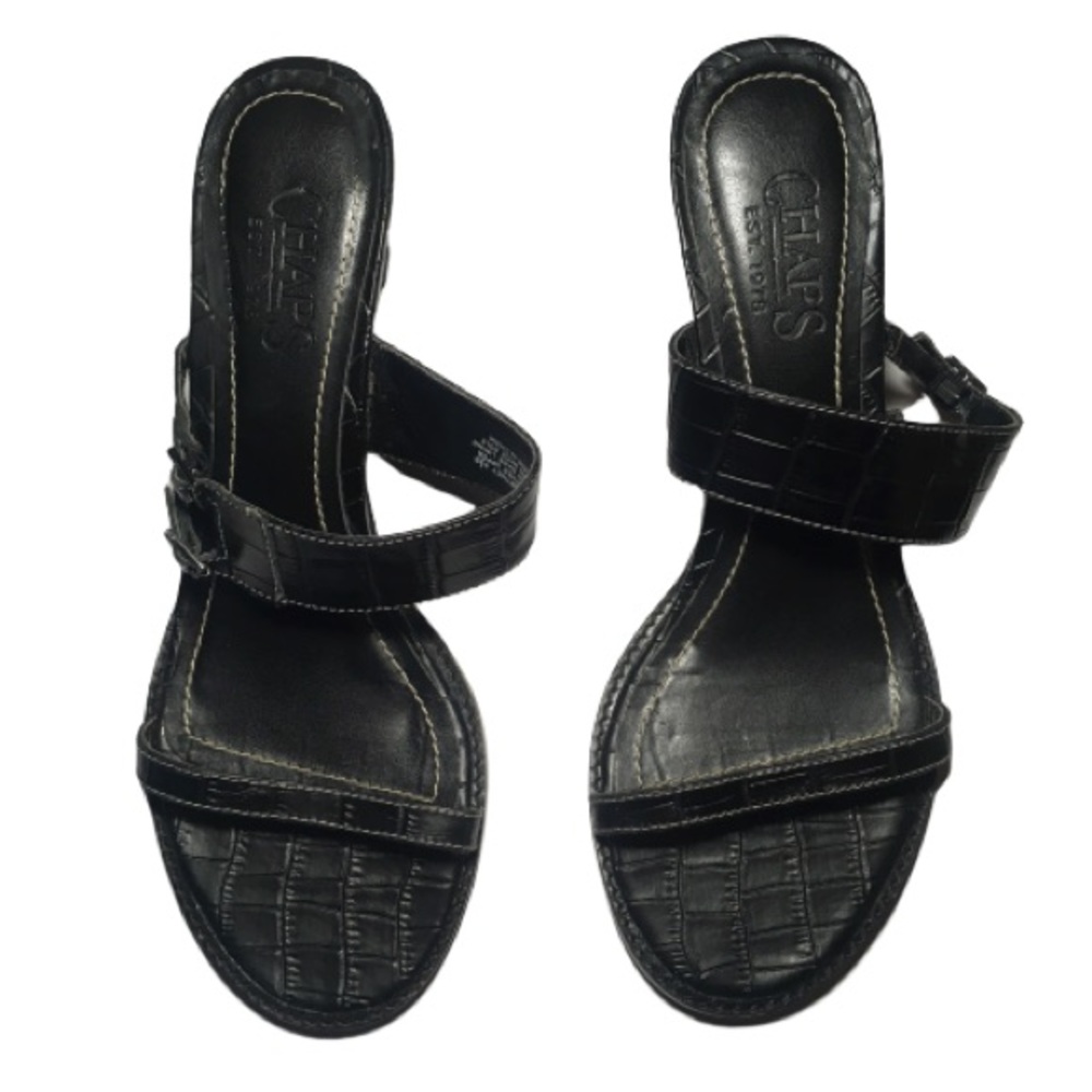 CHAPS Kourtney Black Strappy Slip on Heels 6.5